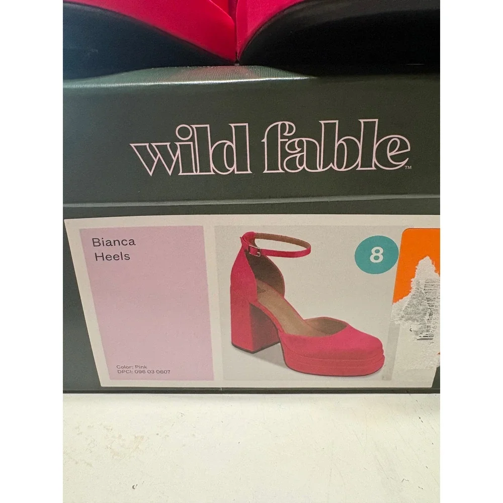 Wild Fable Bianca Hot Pink Satin Platform Heels Square Toe Ankle Strap Womens 8